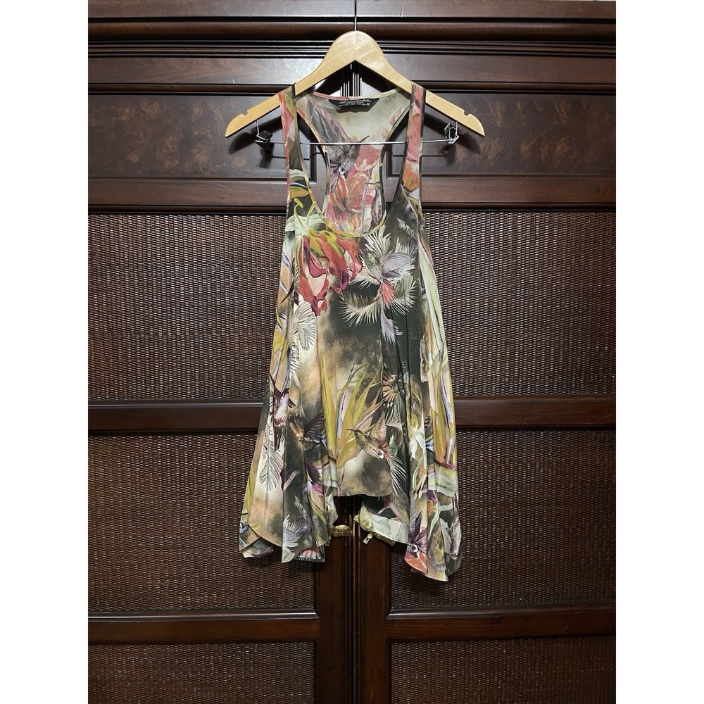 AllSaints Spitalfields Botanical Racer Vest Top Size 10 Multicolor Floral Silk